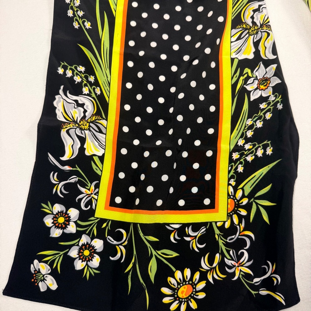 Bob Mackie Scarf OS Black Silk Polka Dot Floral Wearable Art Long Rectangle - Picture 3 of 10